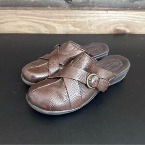 Women's Clarks Artisan Collection Shoes Brown Leather Slip-On Mules Size 8.5